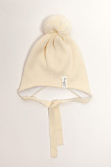 Cream Merino Wool Hat With Pom Pom