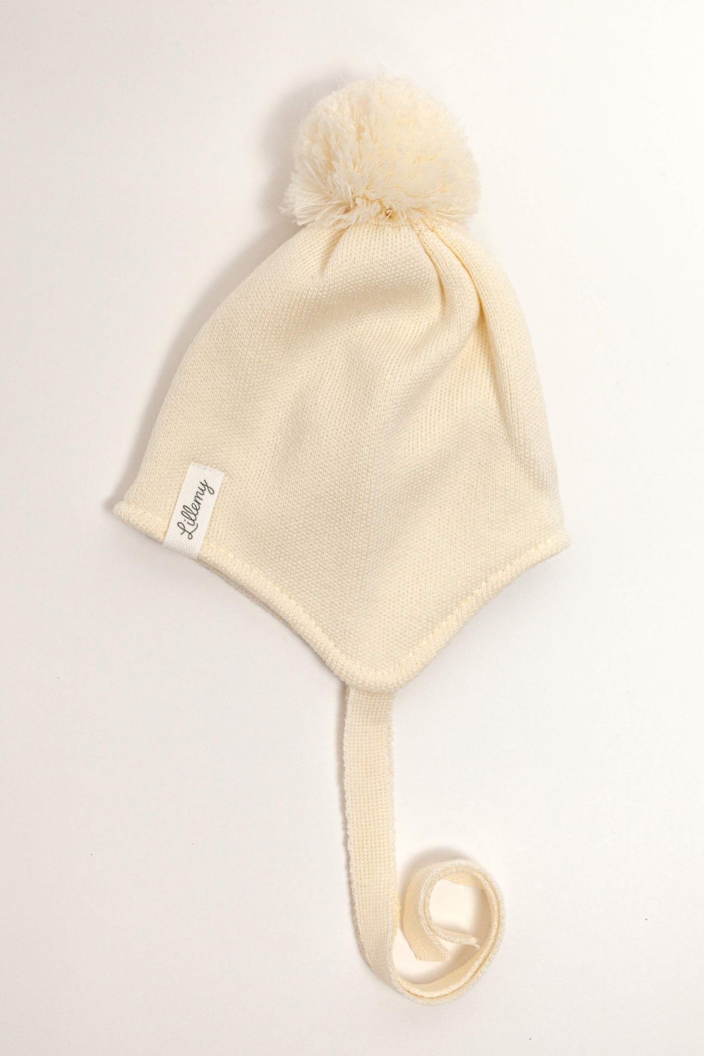 Cream Merino Wool Hat With Pom Pom