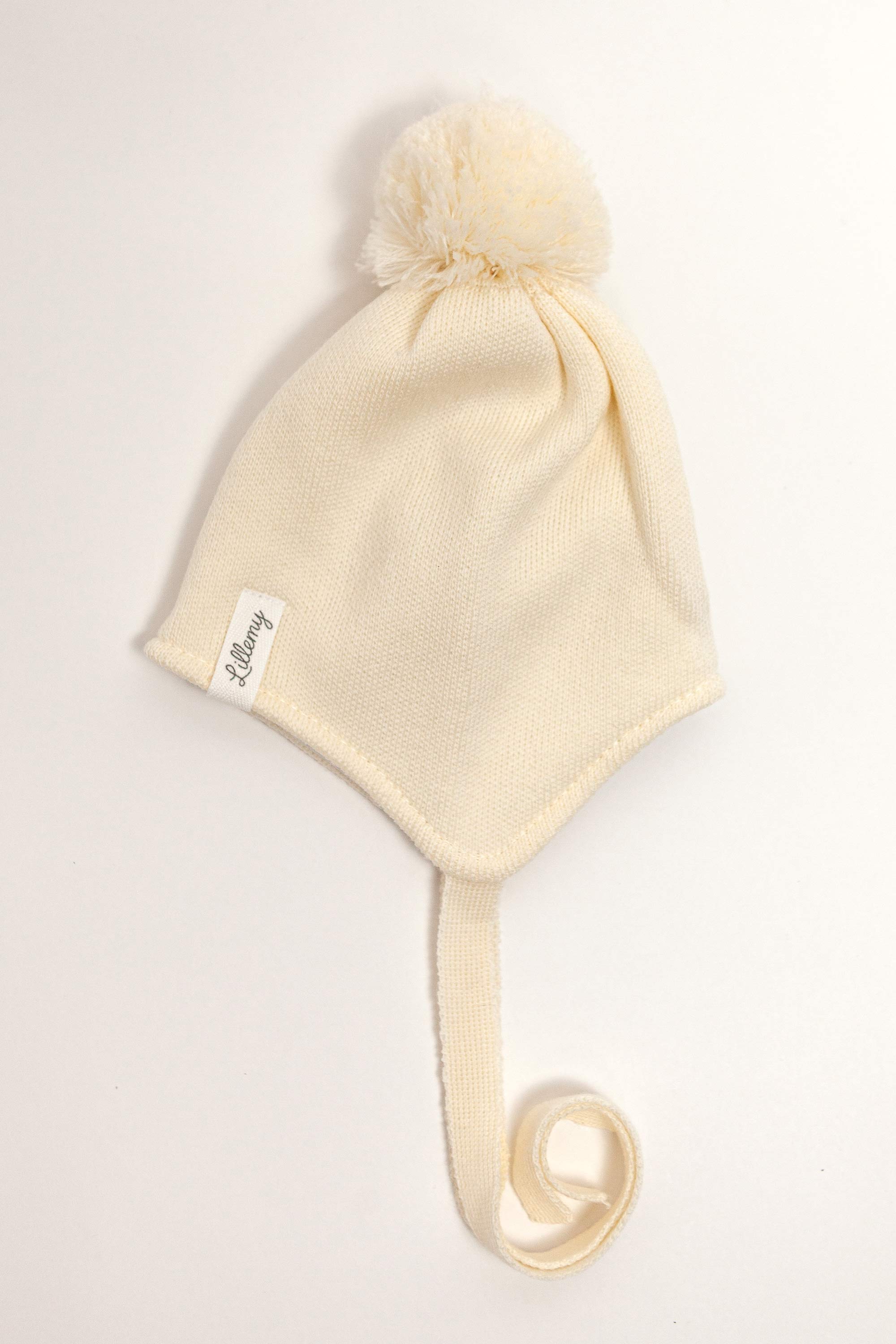 Cream Merino Wool Hat With Pom Pom