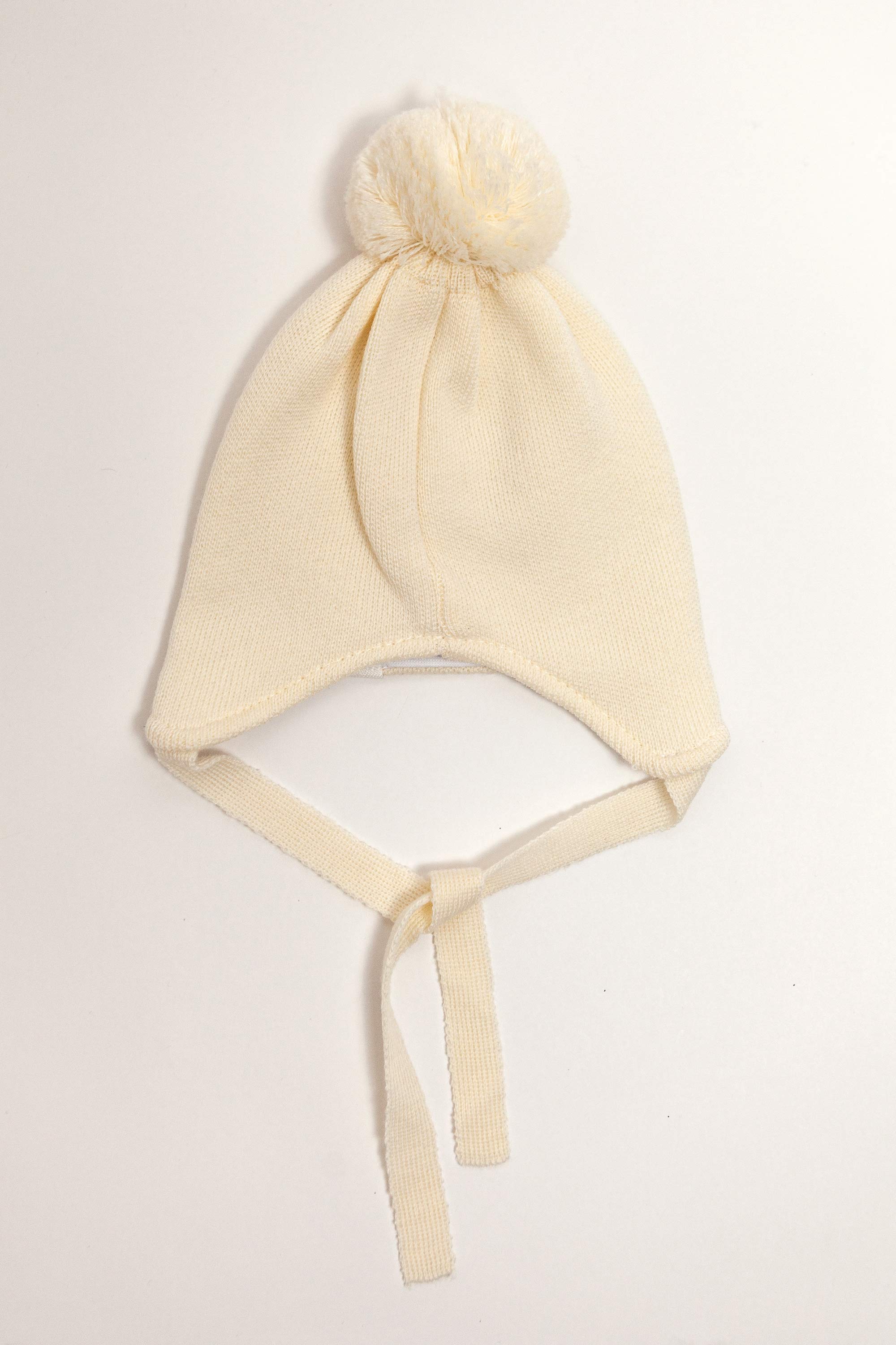 Cream Merino Wool Hat With Pom Pom