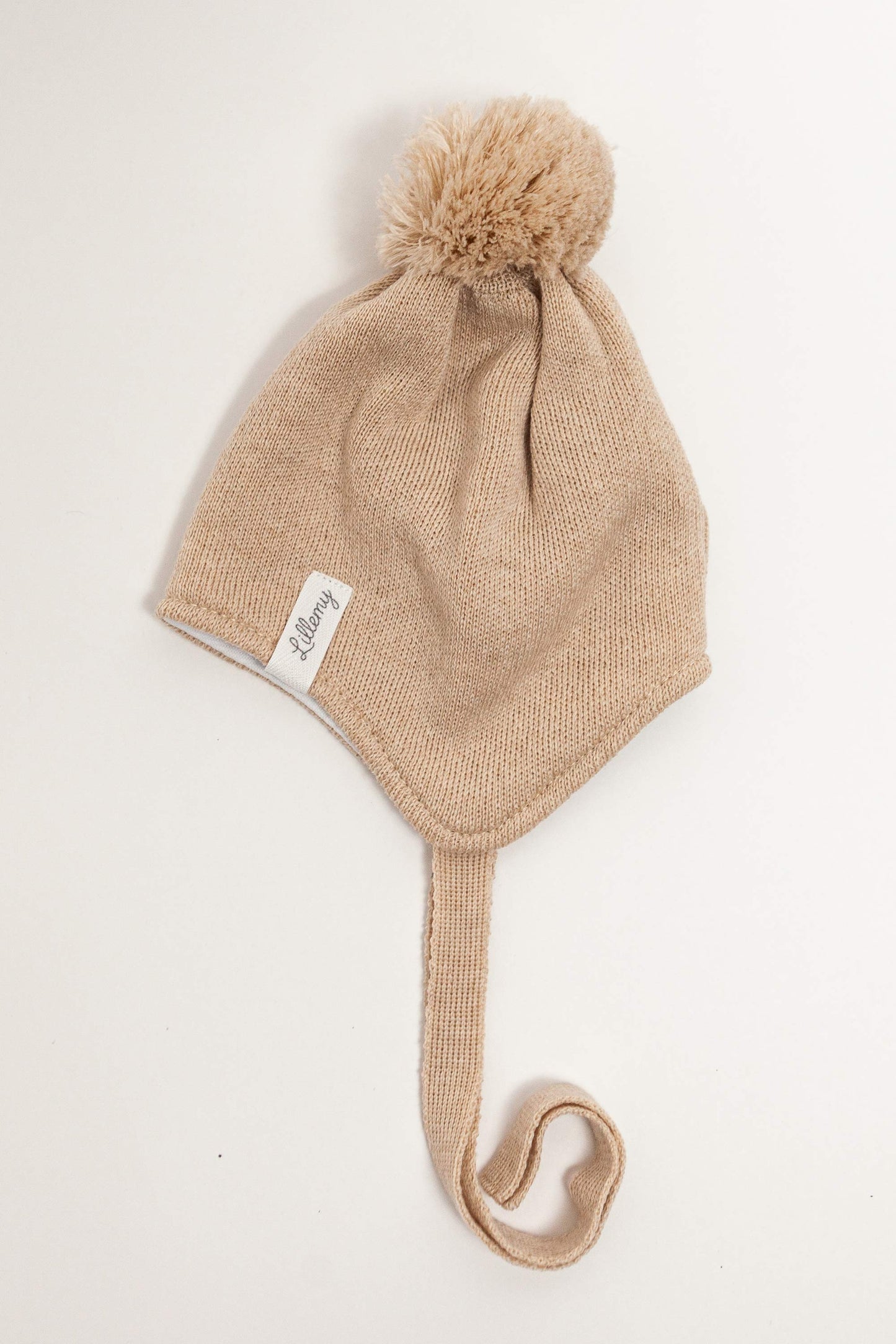 Beige Merino Wool Hat With Pom Pom