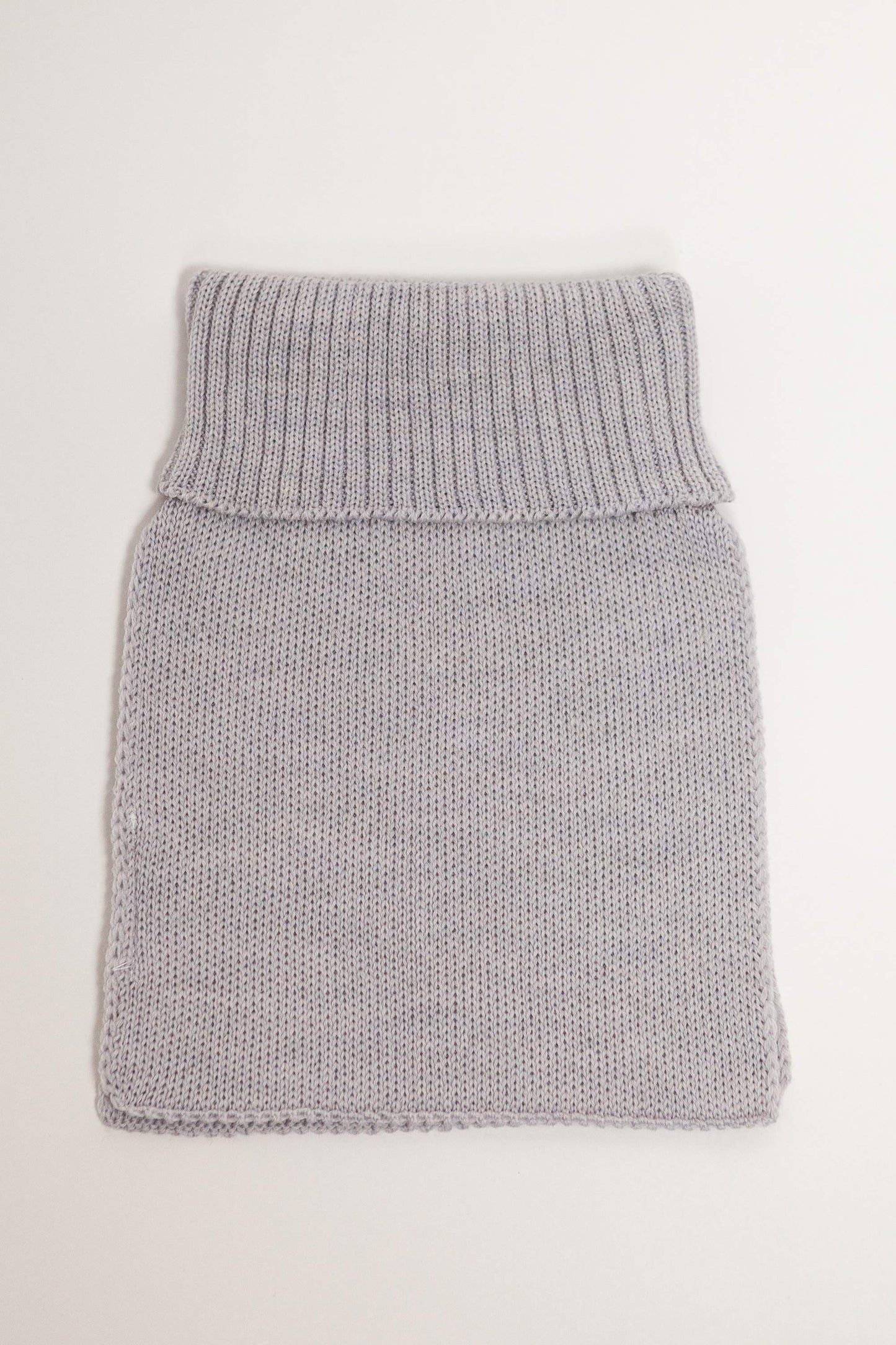 grey merino wool neck warmer worn – snug turtleneck, easy to layer