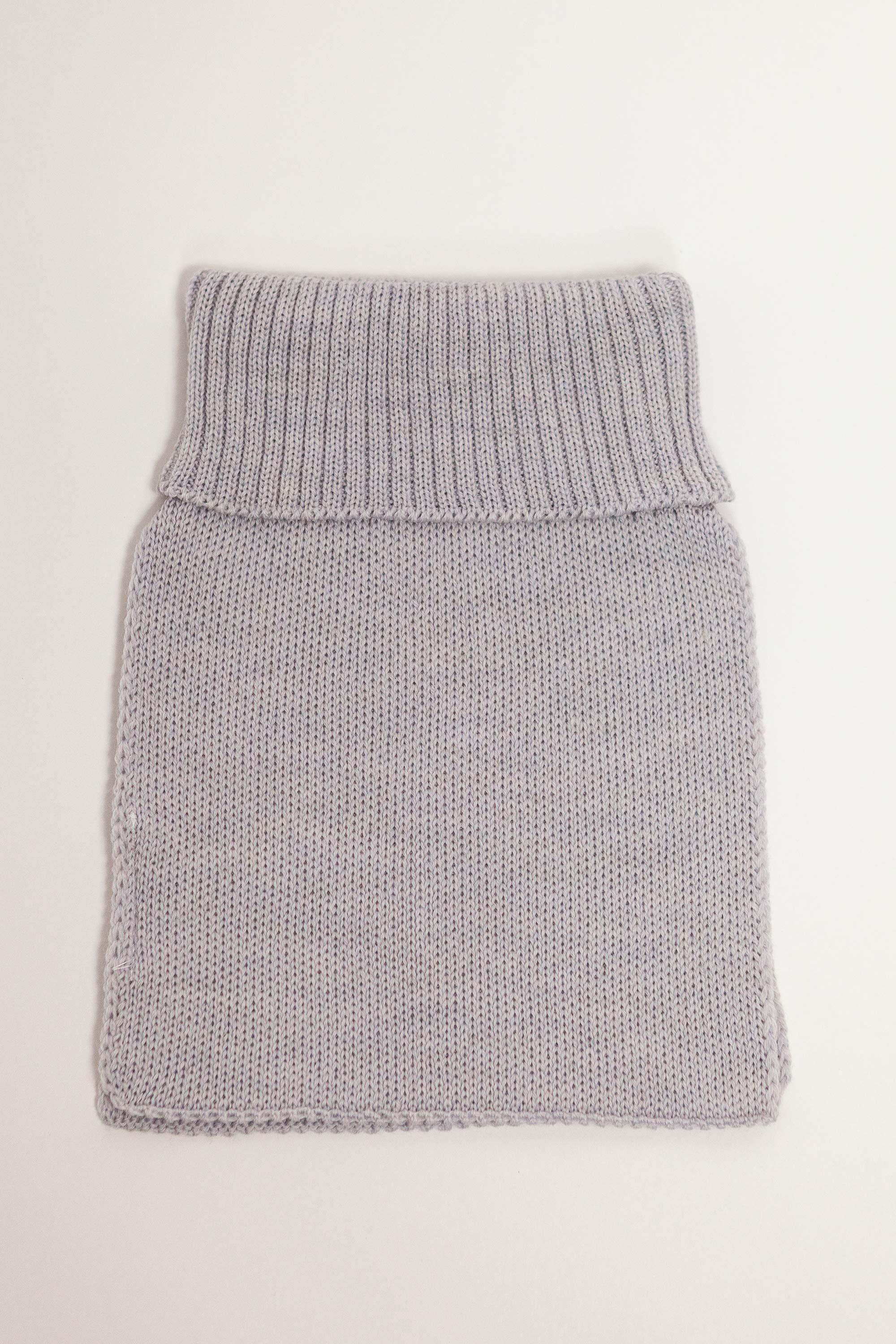 grey merino wool neck warmer worn – snug turtleneck, easy to layer