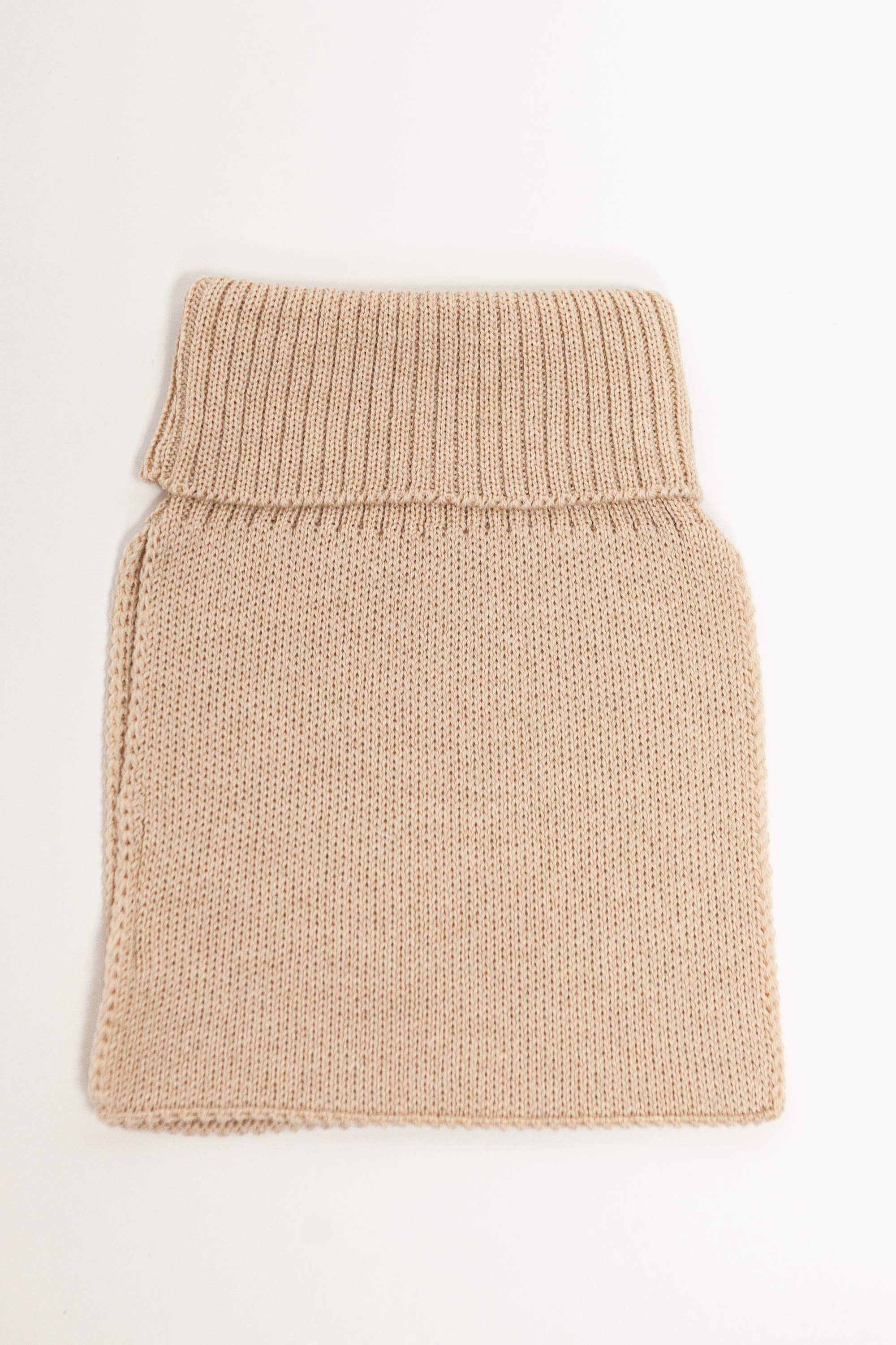 beige merino wool neck warmer worn – snug turtleneck, easy to layer