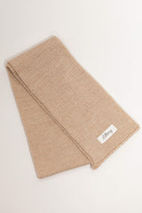 beige merino wool baby scarf worn – soft and breathable for outdoor days