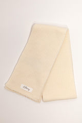 cream merino wool baby scarf worn – soft and breathable for outdoor days