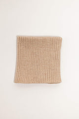 beige merino wool tube scarf worn – versatile and itch-free