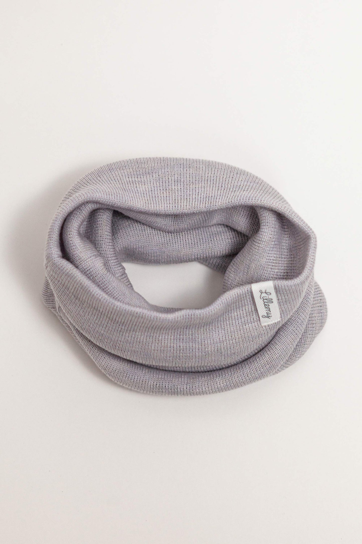 Grey merino wool kids snood – fine Italian merino, easy to put on