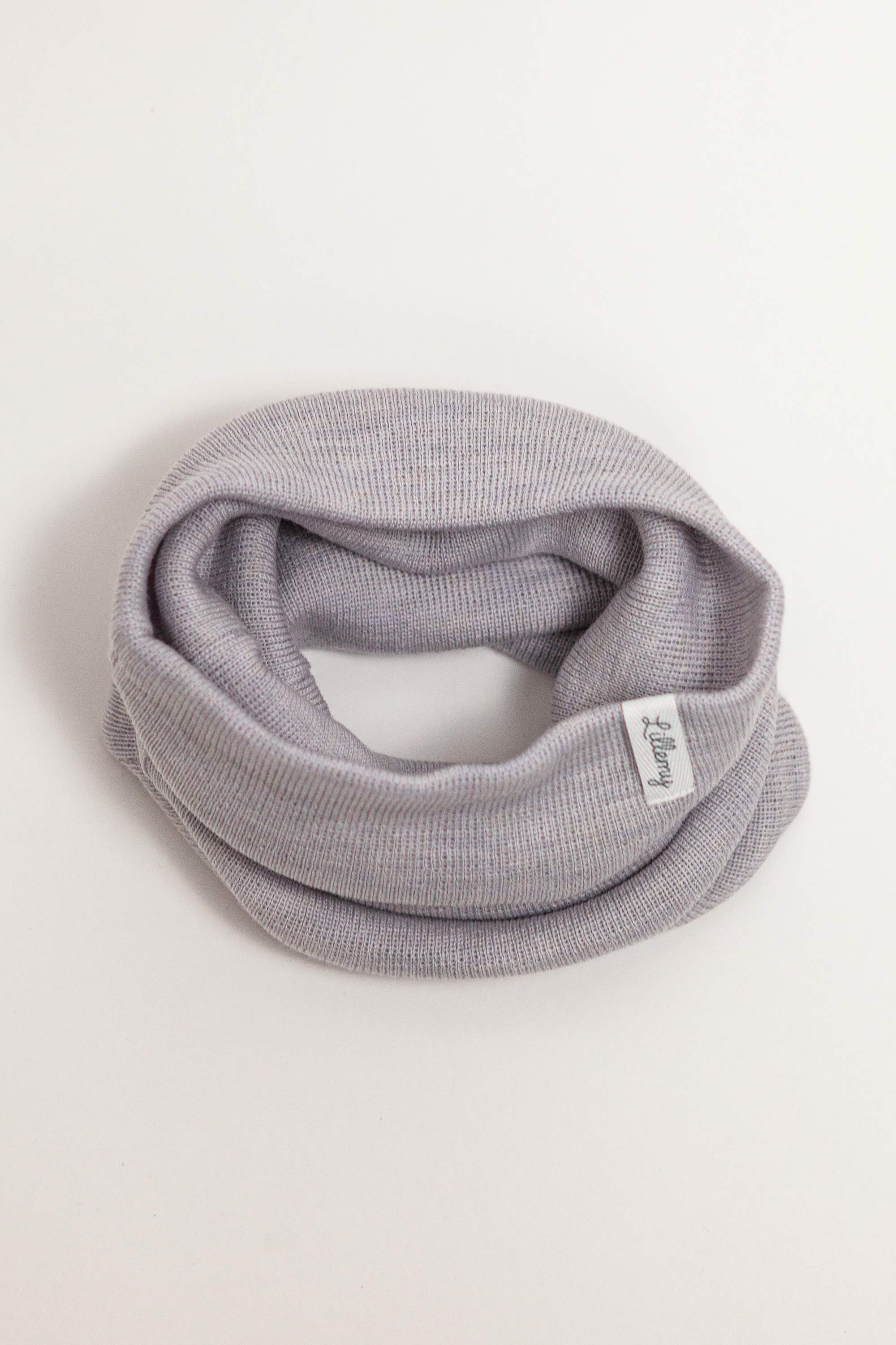 Grey merino wool kids snood – fine Italian merino, easy to put on