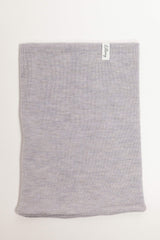 grey merino wool kids snood worn – stays in place, no tying needed