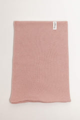 pink merino wool kids snood worn – stays in place, no tying needed