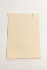 cream merino wool kids snood worn – stays in place, no tying needed