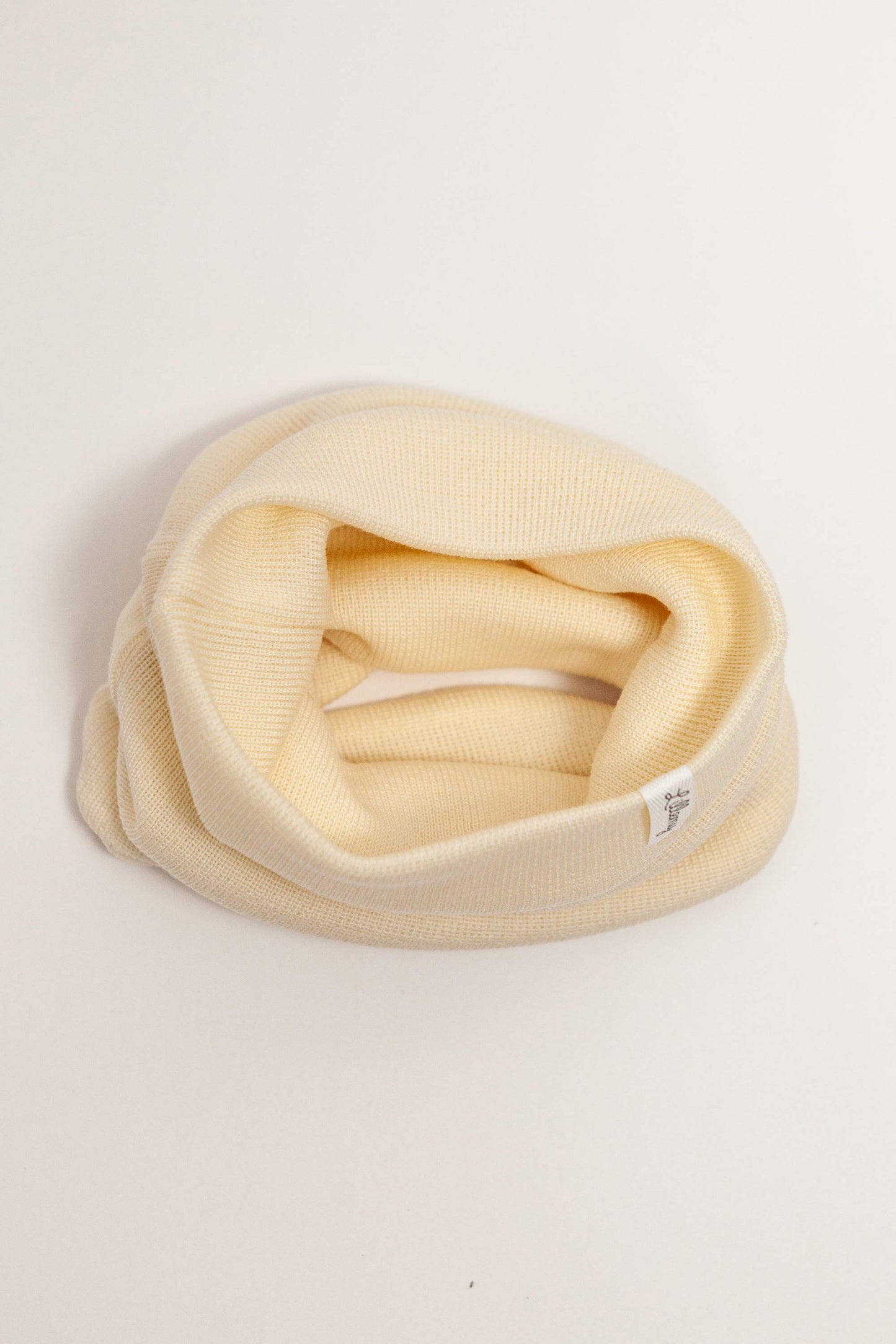 Cream merino wool kids snood – fine Italian merino, easy to put on