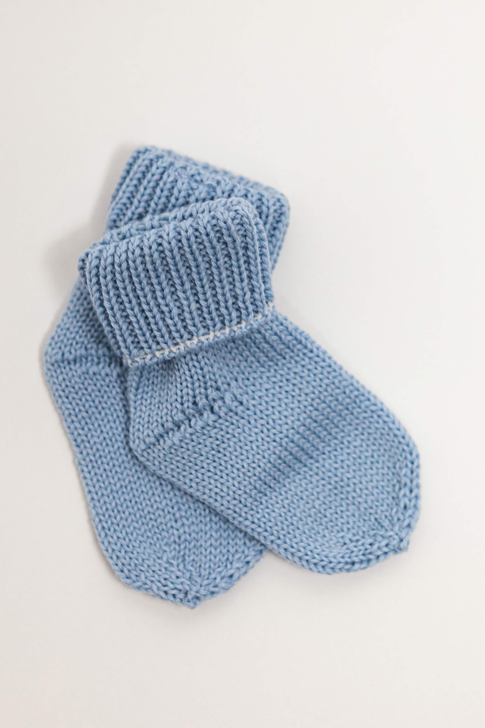 Blue merino wool baby socks additional angle – fine Italian merino, Lillemy