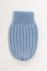 blue merino wool baby mittens detail – itch-free fine Italian merino