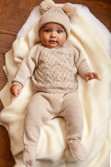 Beige Merino Wool Openwork Cardigan