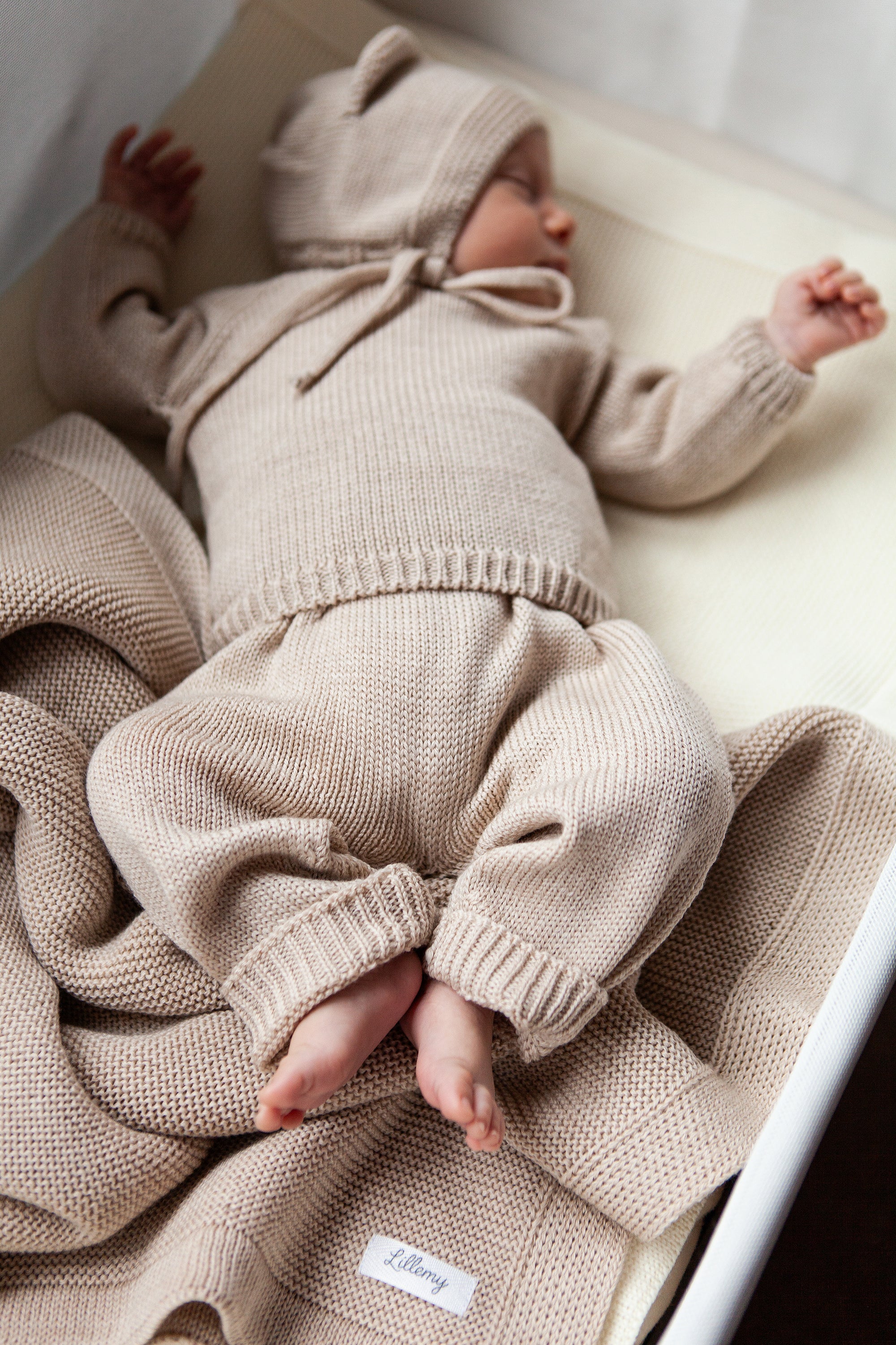 Beige Merino Wool Knitted Baby Pants