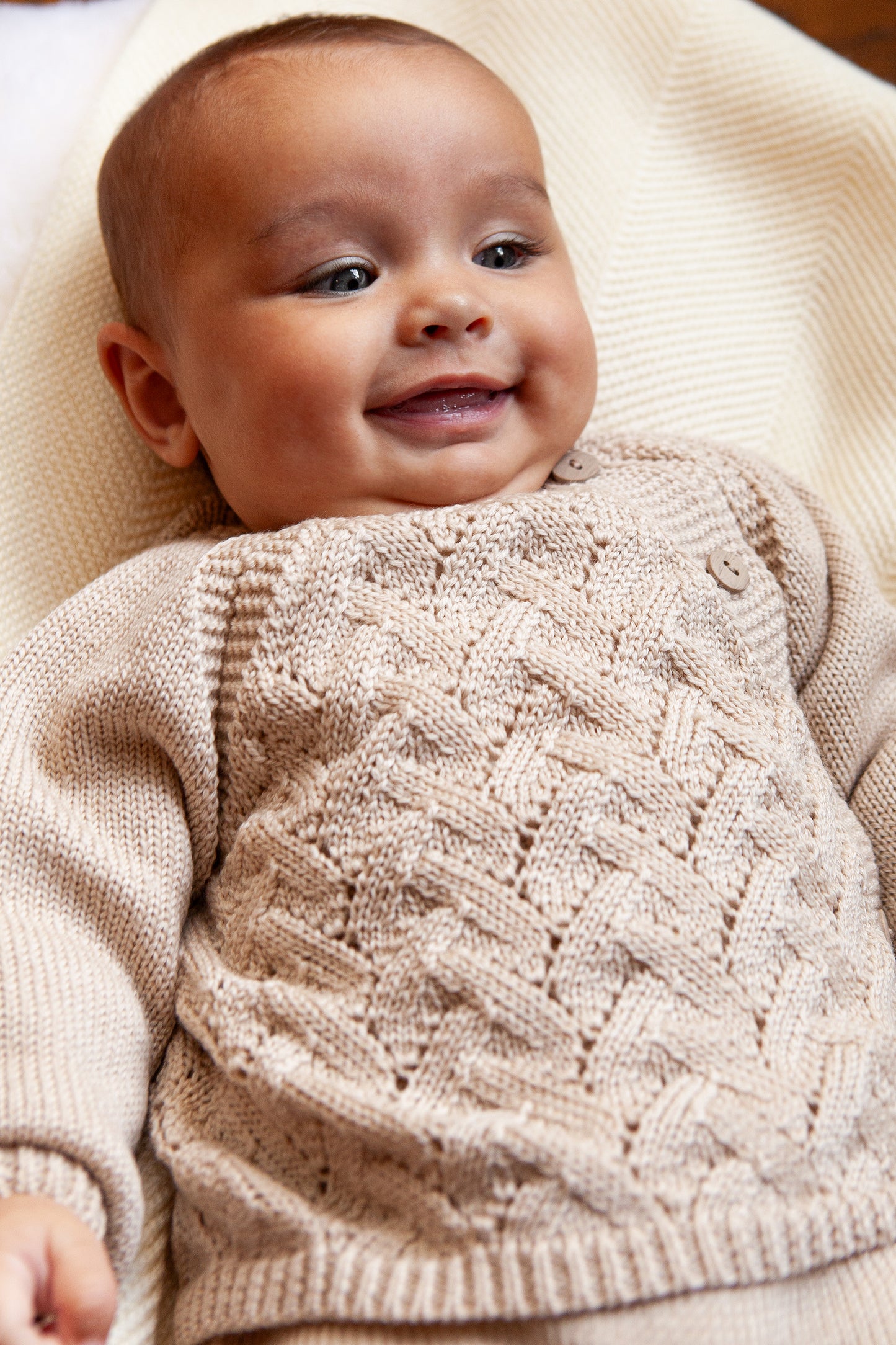 Beige Merino Wool Openwork Cardigan