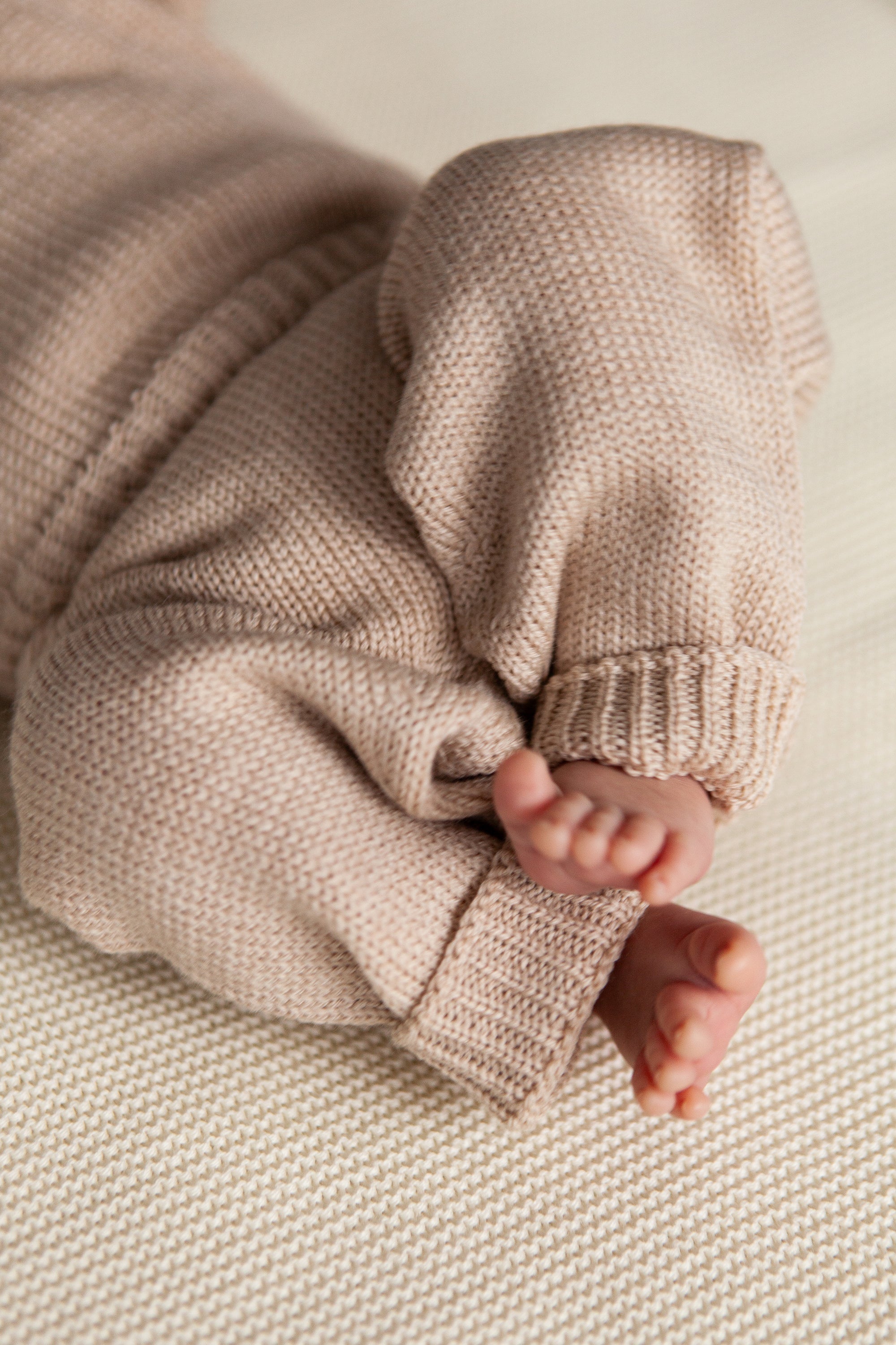 Beige Merino Wool Knitted Baby Pants