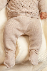 Beige Merino Wool Baby Footed Pants