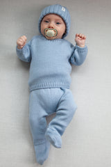 Blue Merino Wool Chunky Rib Beanie