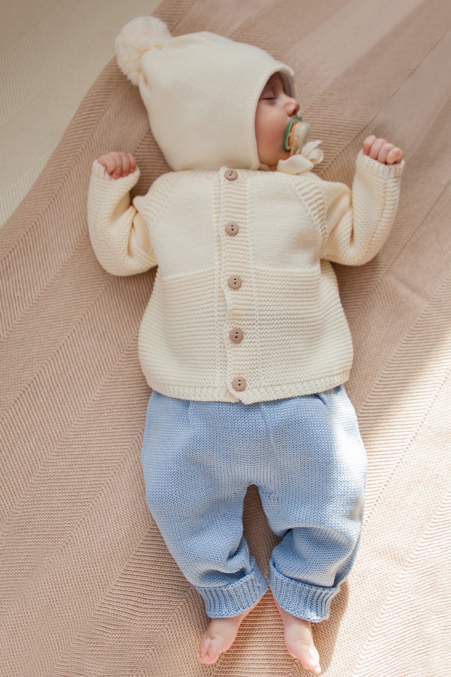 Blue Merino Wool Knitted Baby  Pants
