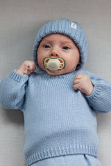 Blue Merino Wool Chunky Rib Beanie