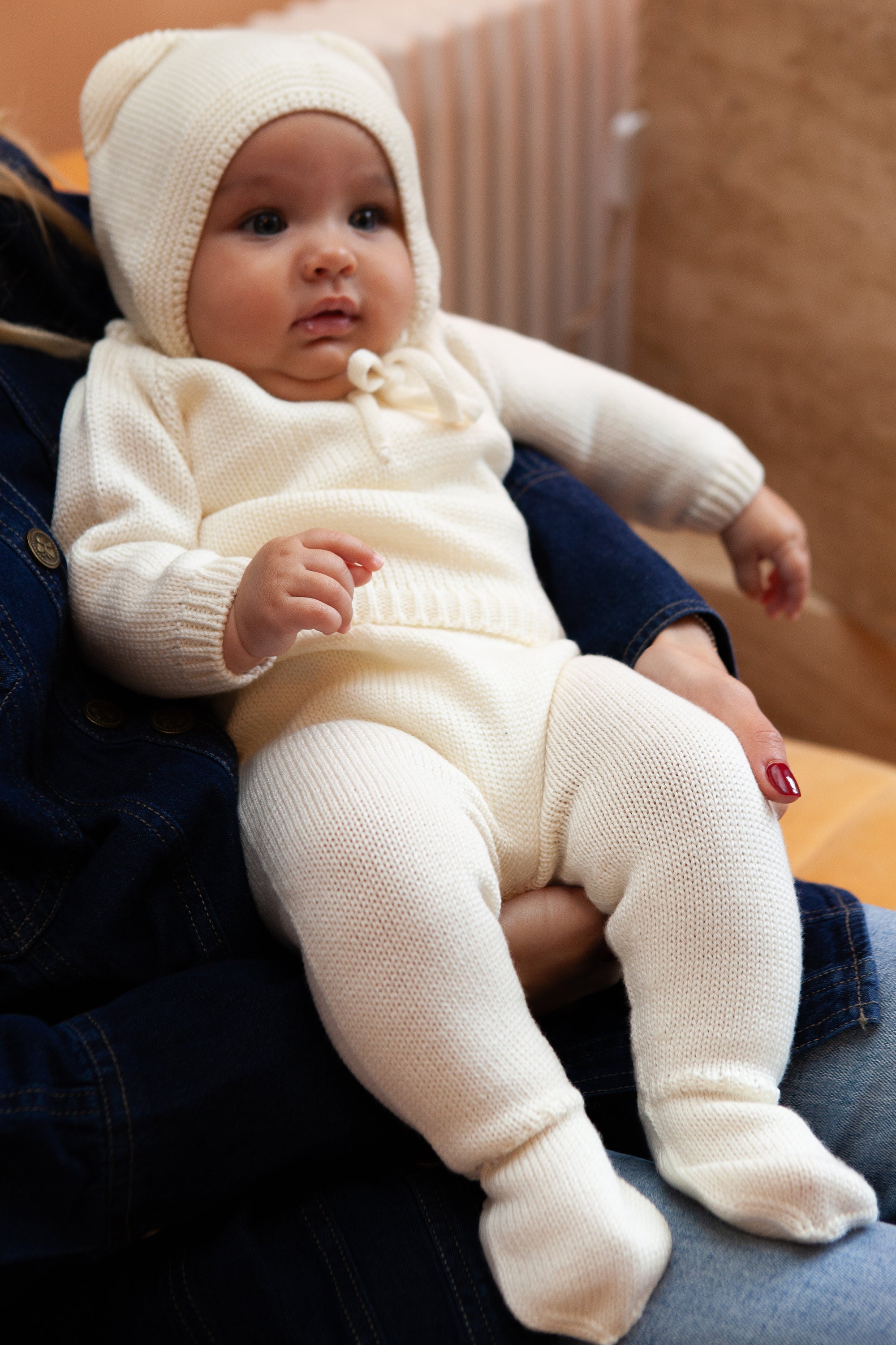 Cream Merino Wool Baby Footed Pants