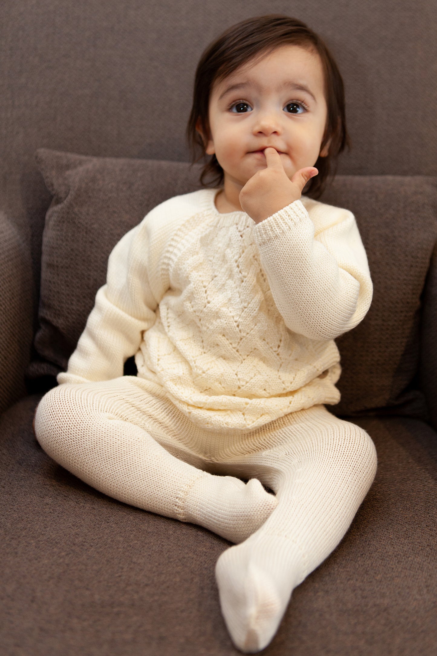 Cream Merino Wool Openwork Cardigan