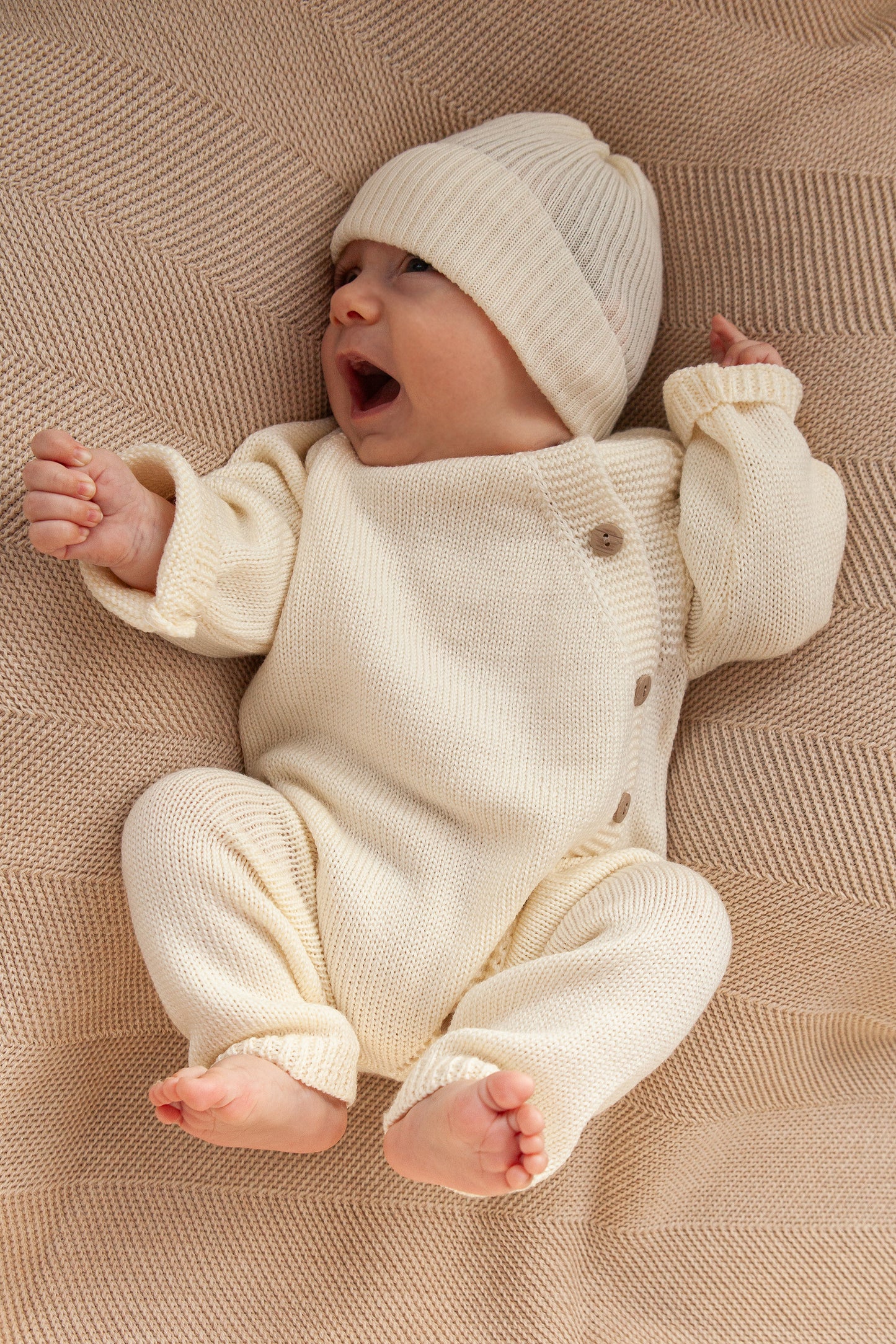 Cream Merino Wool Thin Beanie