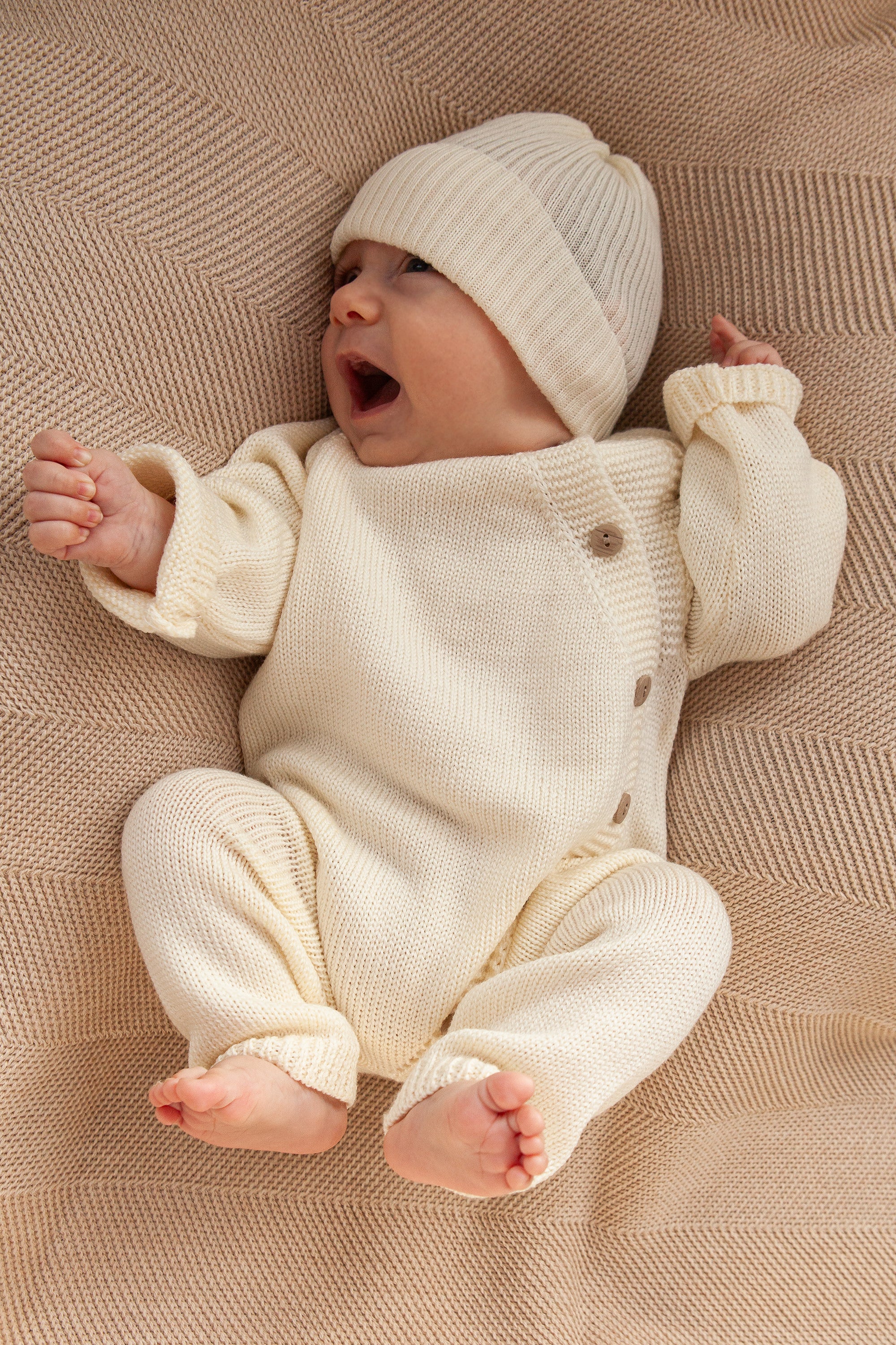 Cream Merino Wool Thin Beanie