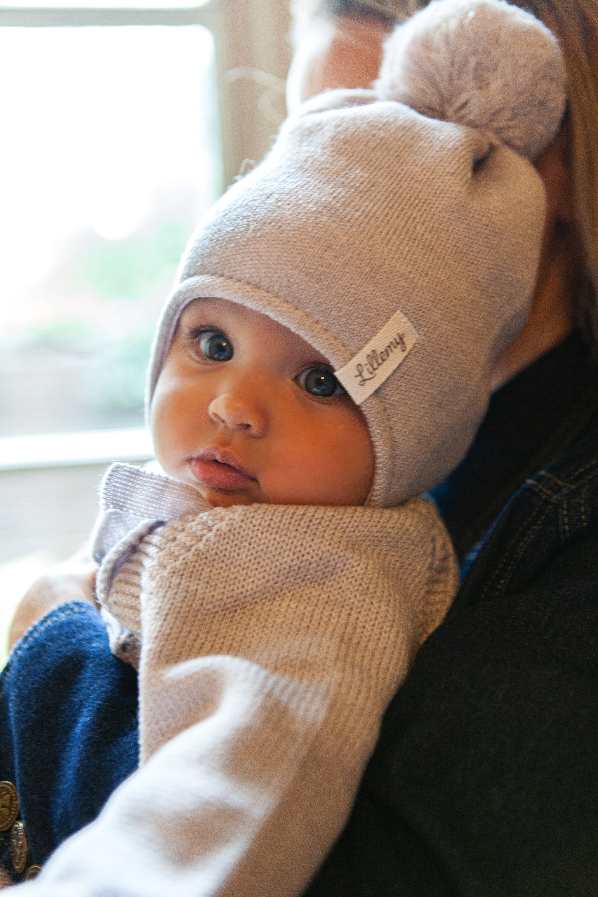Grey Merino Wool Hat With Pom Pom