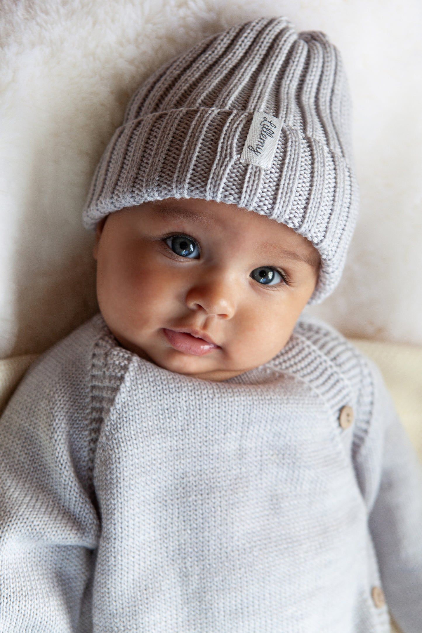 Grey Merino Wool Chunky Rib Beanie