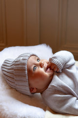 Grey Merino Wool Chunky Rib Beanie