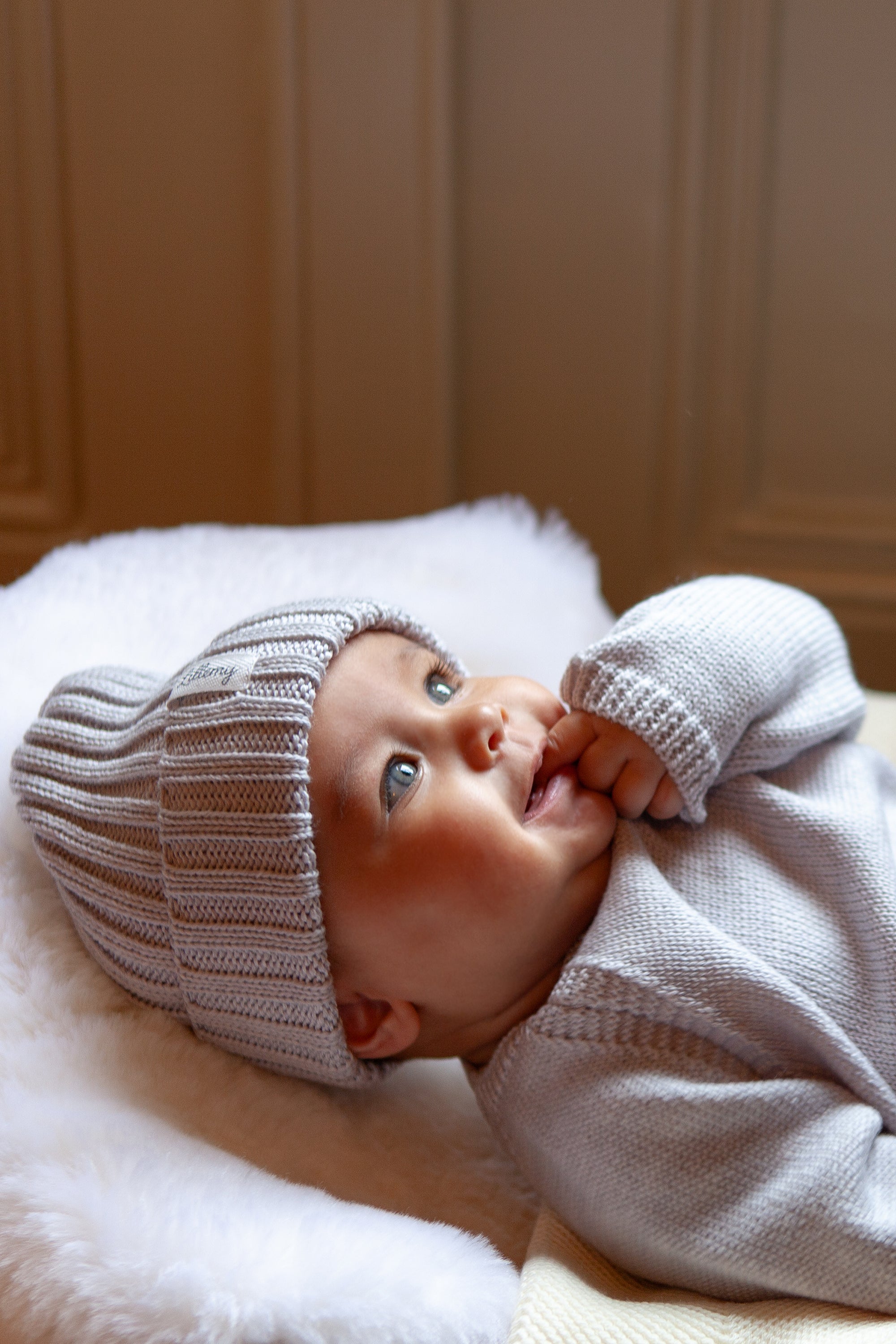 Grey Merino Wool Chunky Rib Beanie