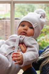 Grey Merino Wool Hat With Pom Pom