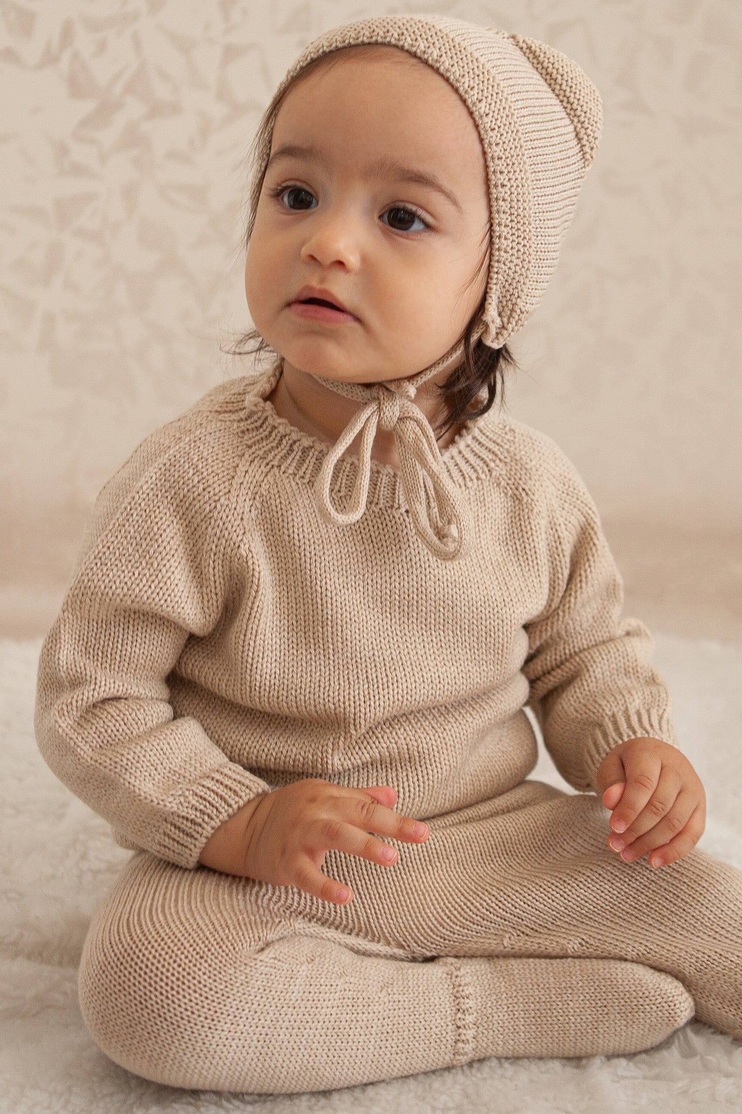 Beige Merino Wool Baby Plain Jumper
