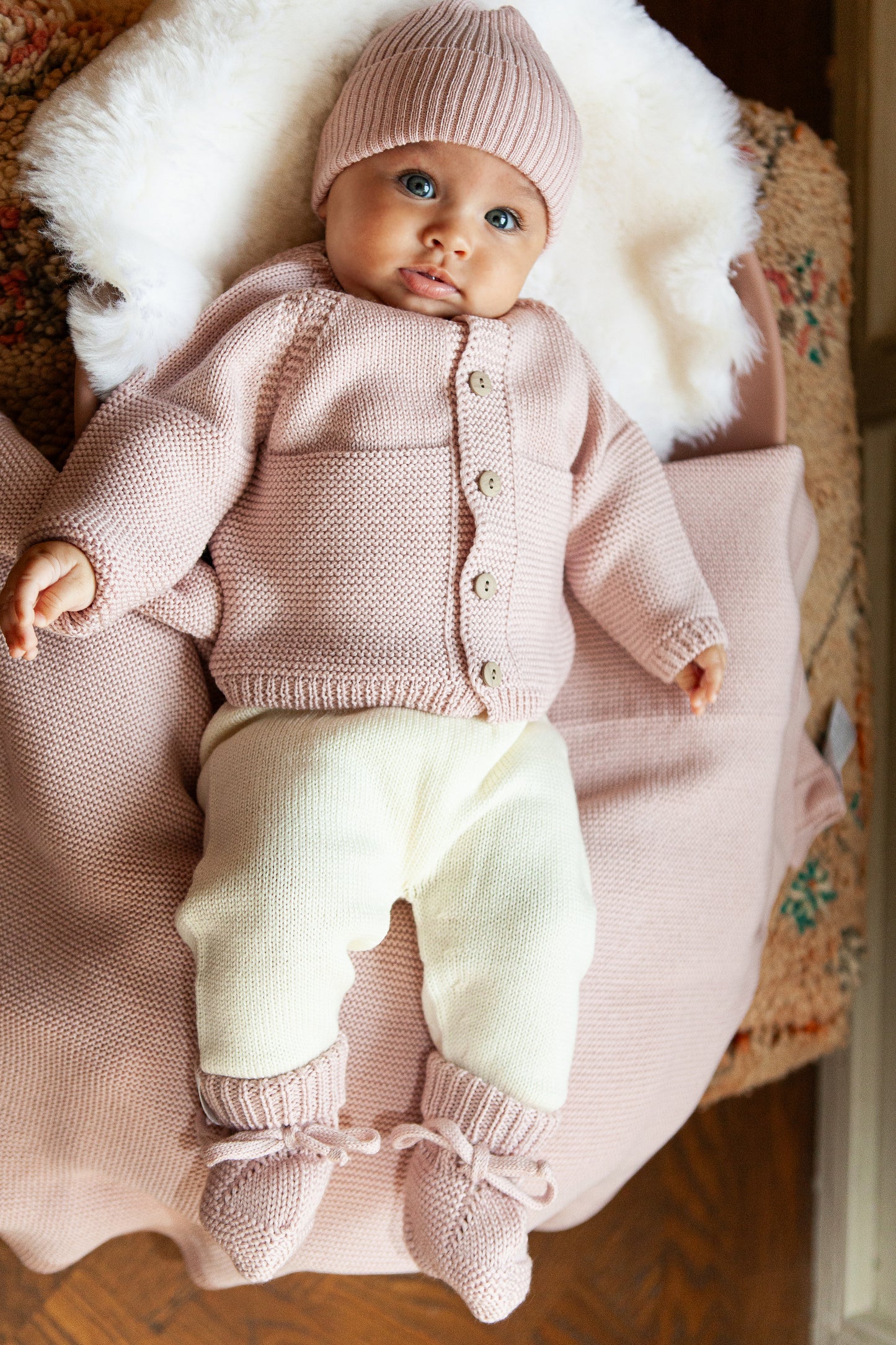 Pink Merino Wool Baby Booties